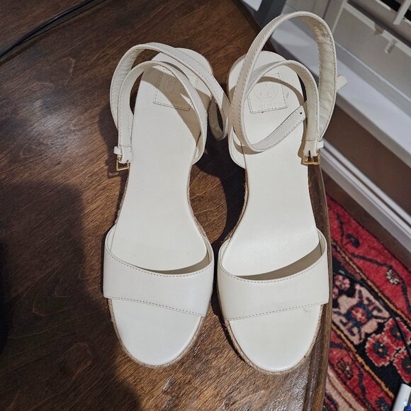 Tory Burch Off-White Wedge Sandals Size 8 - Picture 1 of 6